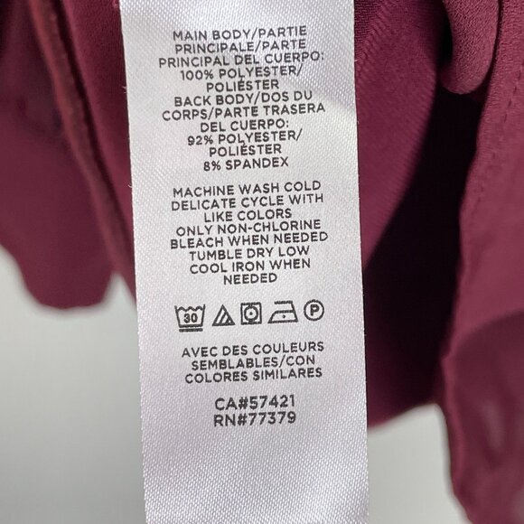 Ann Taylor Womens Small Burgundy Smocked Mock Neck Long Sleeve Blouse Shirt - Picture 5 of 10